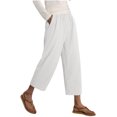 thumbnail image 4 of Capri Pants for Women Casual Summer Wide Leg Cotton Linen Cropped Pants Lightweight Drawstring Loose Beach Clothes, 4 of 6