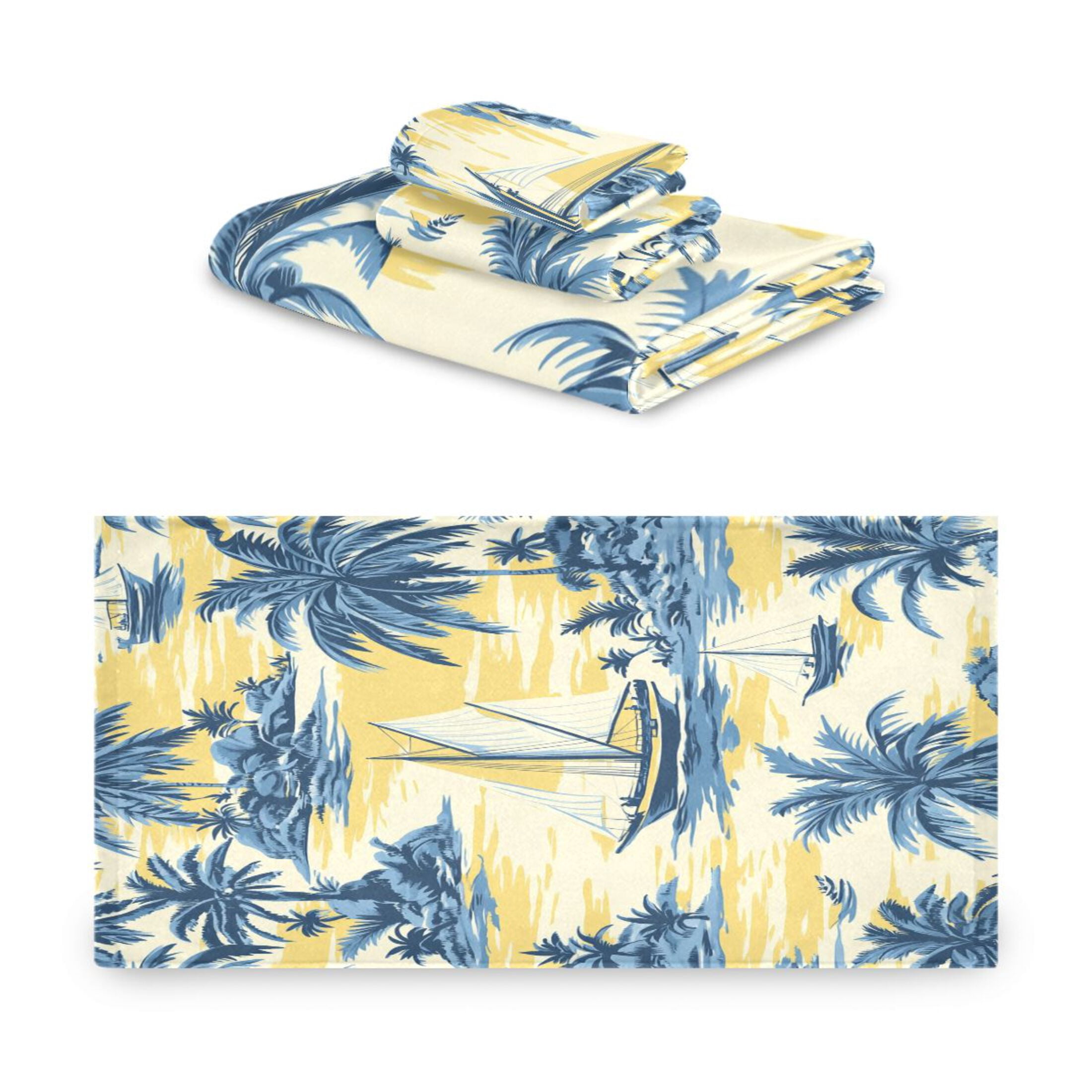 BZSMCE 3piece Bath Towel Sets Hand Bath Towels Fashion Nautical Bliss in Blue and Yellow Printed Towel Sets