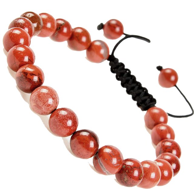 Natural Healing Power Gemstone Crystal Beads Unisex Adjustable Macrame Bracelets 8mm,Red Jasper