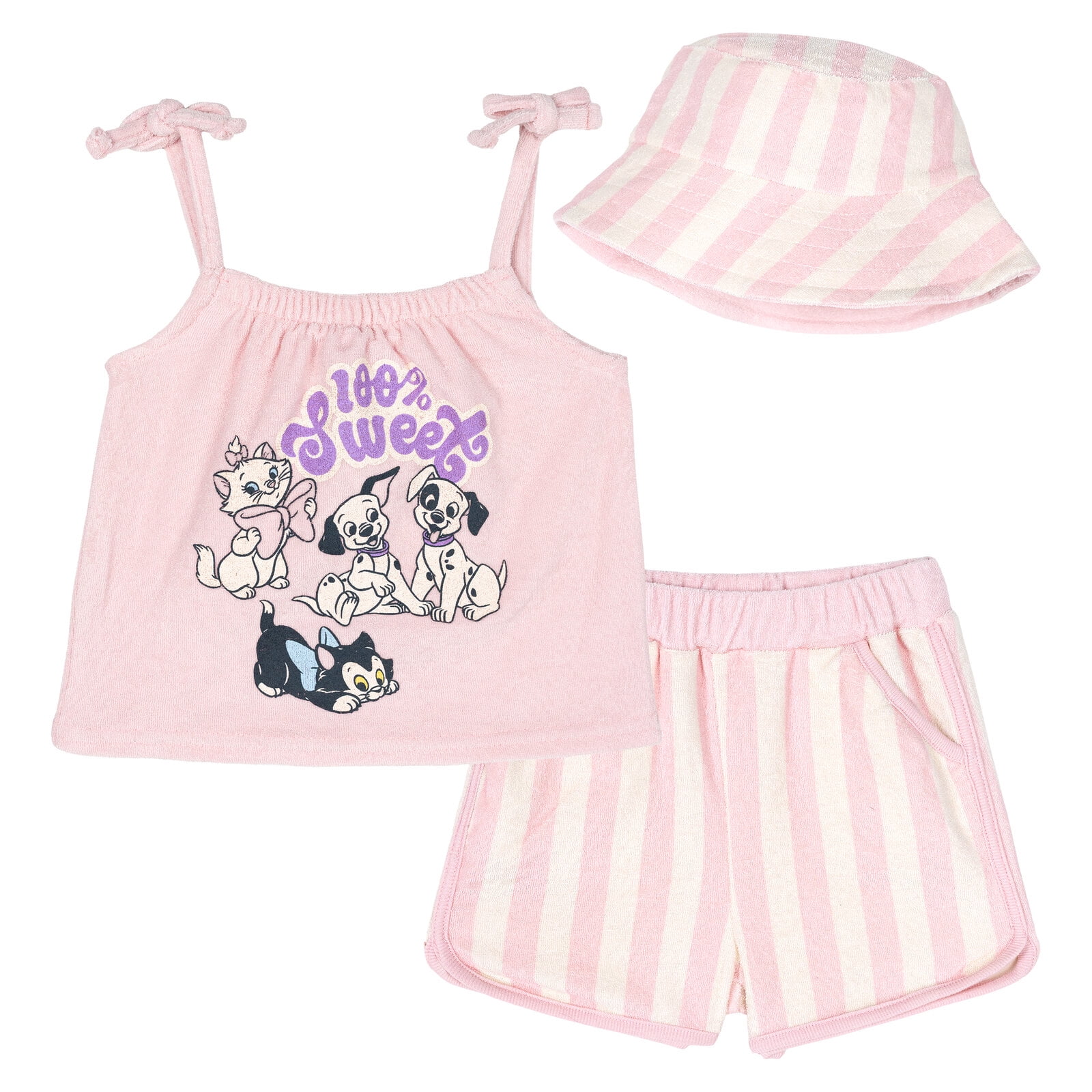 Disney Classics Baby Girls' Tank Top and Shorts Set with Bucket Hat Pink Cream Stripe