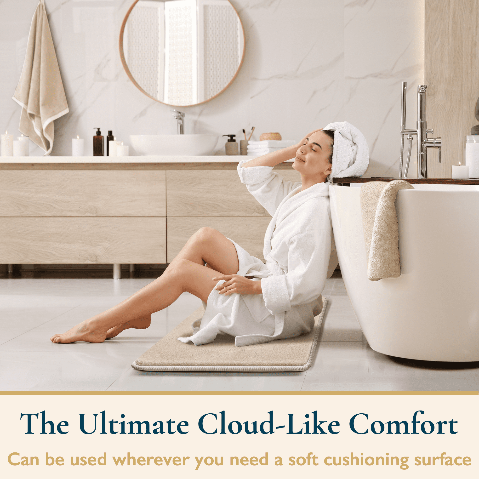 ComfiTime 2 Piece Bathroom Rugs Set – Thick Memory Foam, Non-Slip Bath Mat, Soft Plush Velvet Top, Ultra Absorbent, Small, Large & Long Rugs for Bathroom Floor, Beige, 17*24 & 20*32