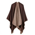 thumbnail image 3 of Women's Color Block Shawl Wrap Plus Size Cardigan Poncho Cape Open Front Long Winter Sweater Coat, 3 of 3
