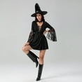 thumbnail image 6 of Michellecmm Halloween Witch Cosplay Costume for Women Lace Flare Long Sleeve Cross Tie Front Short A-Line Dress with Hat Outfits, 6 of 9