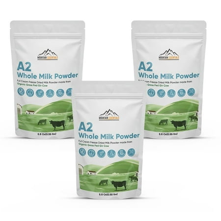 (Pack of 3) Mountain Essentials A2 Whole Milk Powder 8.8 Oz Gluten Free Full Cream Freeze Dried Shelf Stable Non- GMO Powdered Milk Made from Organic Grass Fed Gir Cow, Perfect For Cooking & Baking