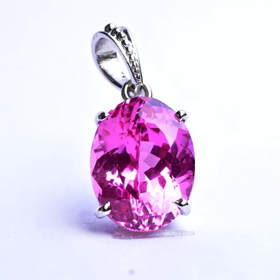 Natural Pink Sapphire 925 Sterling Silver Gem'S Pendant, 27 Carat, Oval Cut for Jewelry Making