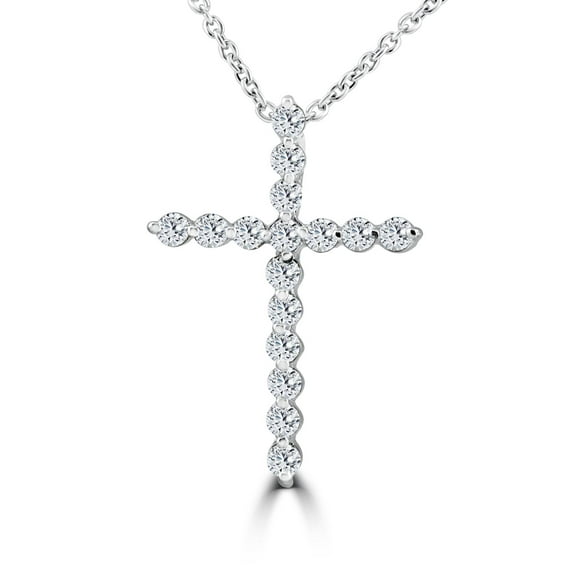 Pompeii 3/8ct Real Diamond Cross Pendant 14k White Gold Necklace (G/H,I2)