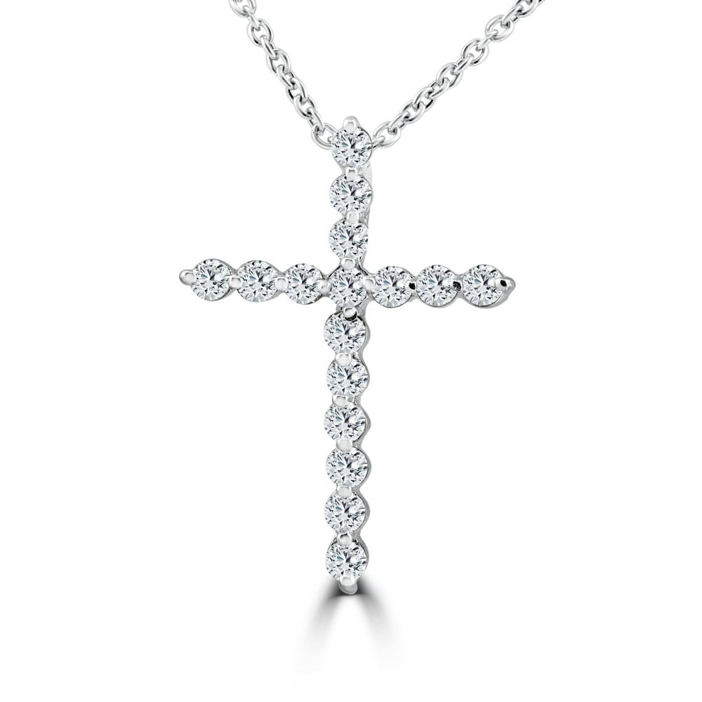 Pompeii3 3/8ct Real Diamond Cross Pendant White Gold Necklace
