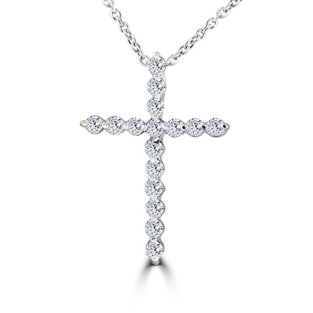 3/8ct Pendentif Croix en Or Blanc 14 Ct