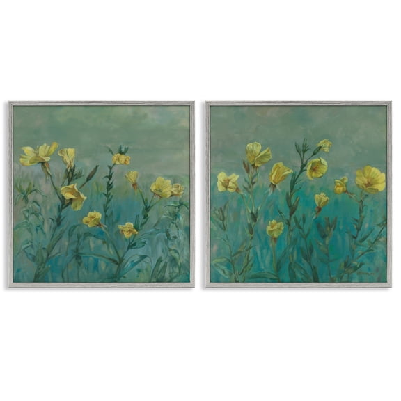 Stupell Industries Evening Primrose Flower Unfurling Plants & Flowers Painting Gray Framed Art Print Wall Art, 24 x 24, Set of 2
