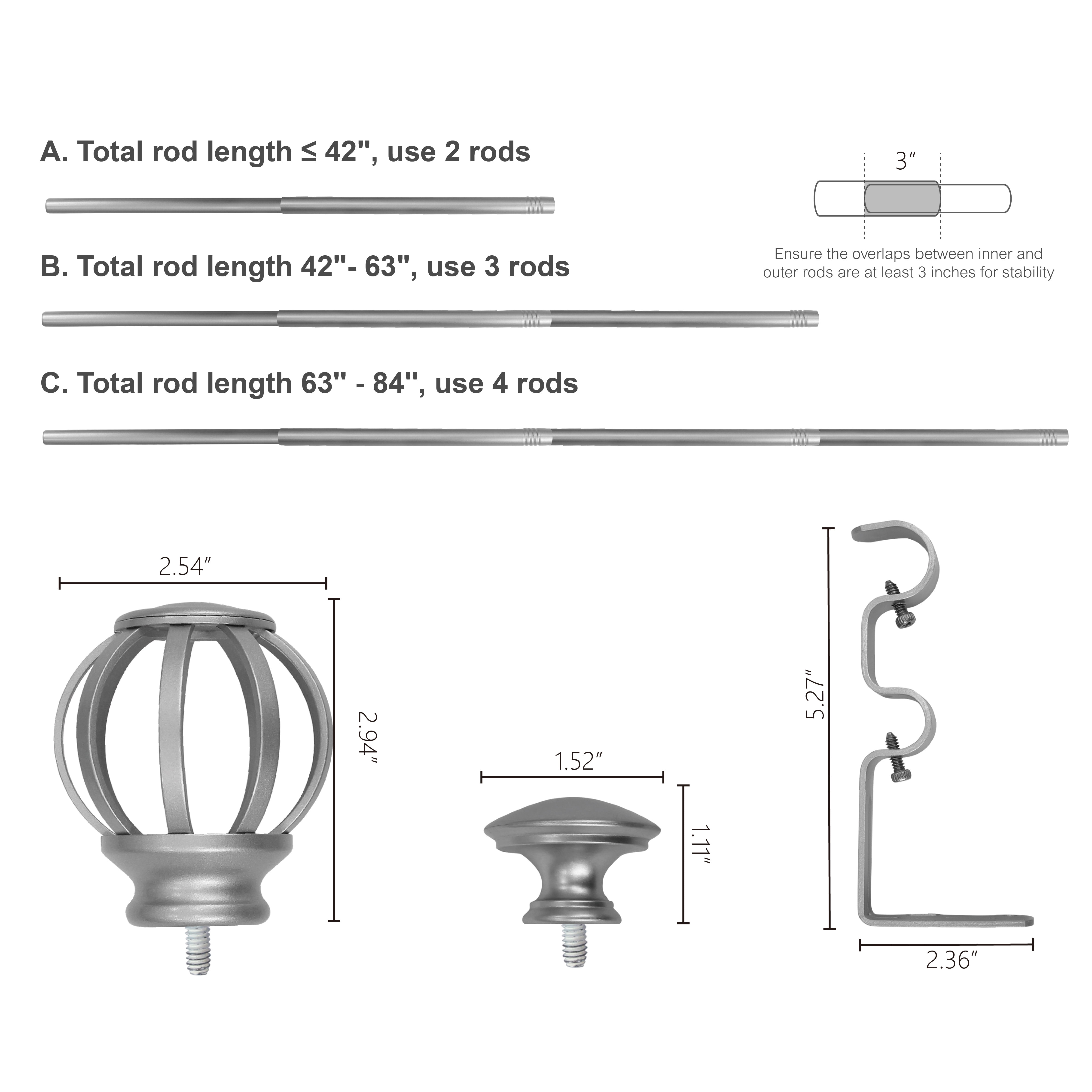 Mainstays 5/8" & 3/4" Metal Cage Double Curtain Rod, 25-84", Nickel
