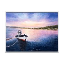 Designart 'VIbrant Sunset Over Fishing Boat By The Shore' Lake House Framed Canvas Wall Art Print