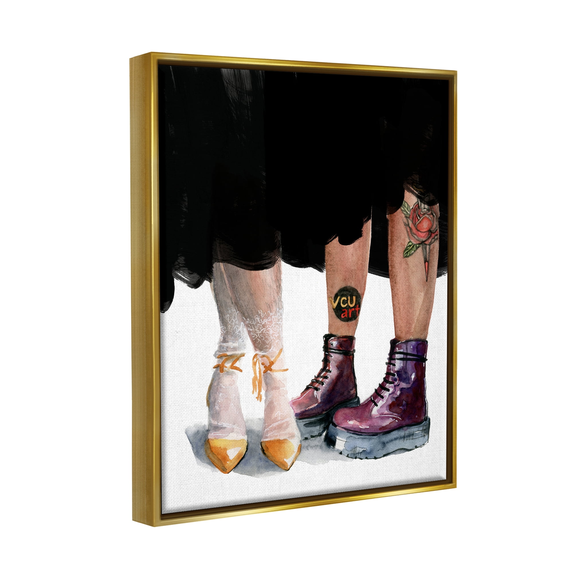 Stupell Industries Man & Woman Fashion Shoes Couple Beauty & Fashion Painting Gold Floater Framed Art Print Wall Art