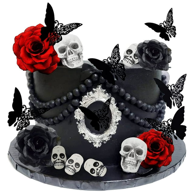 Decoración para tartas Gallarato Gothic Rose Skull Till Death 21 unidades