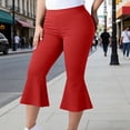 thumbnail image 2 of Hngshg Plus Size Flared Capris for Women Yoga Slim Strenchy Ruffle Hem Solid Color Trendy Pants Summer Athletic Workout Trousers, 2 of 6