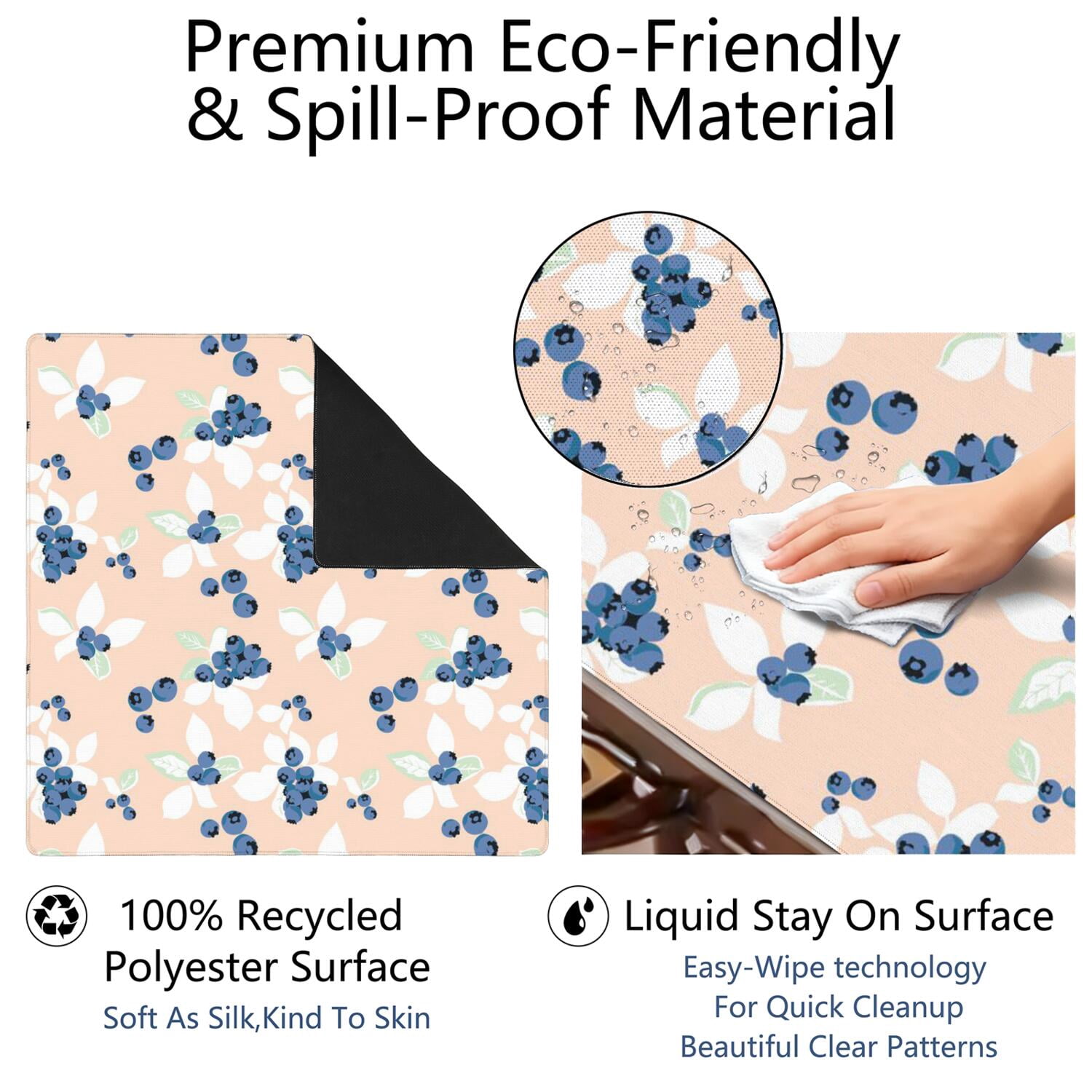 Floral Print 31.5 Inch Square Mahjong Mat Rubber Construction Offers Non-Slip Grip for Tiles and Cards During Game Play