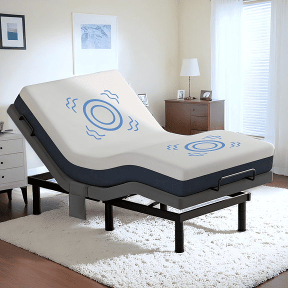 Twin XL Adjustable Bed Frame with Massage,Remote Control and Charging Ports,Electric Power Bed Base,Adjustable Heights,Support 1000 lbs