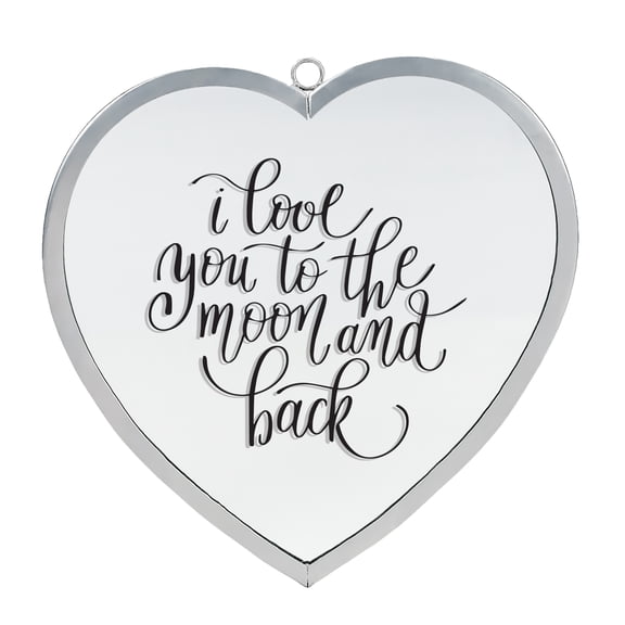 Elanze Designs I Love You To The Moon And Back Heart Shaped Silver 8 x 8 Metal and Glass Wall Mounted Mirror