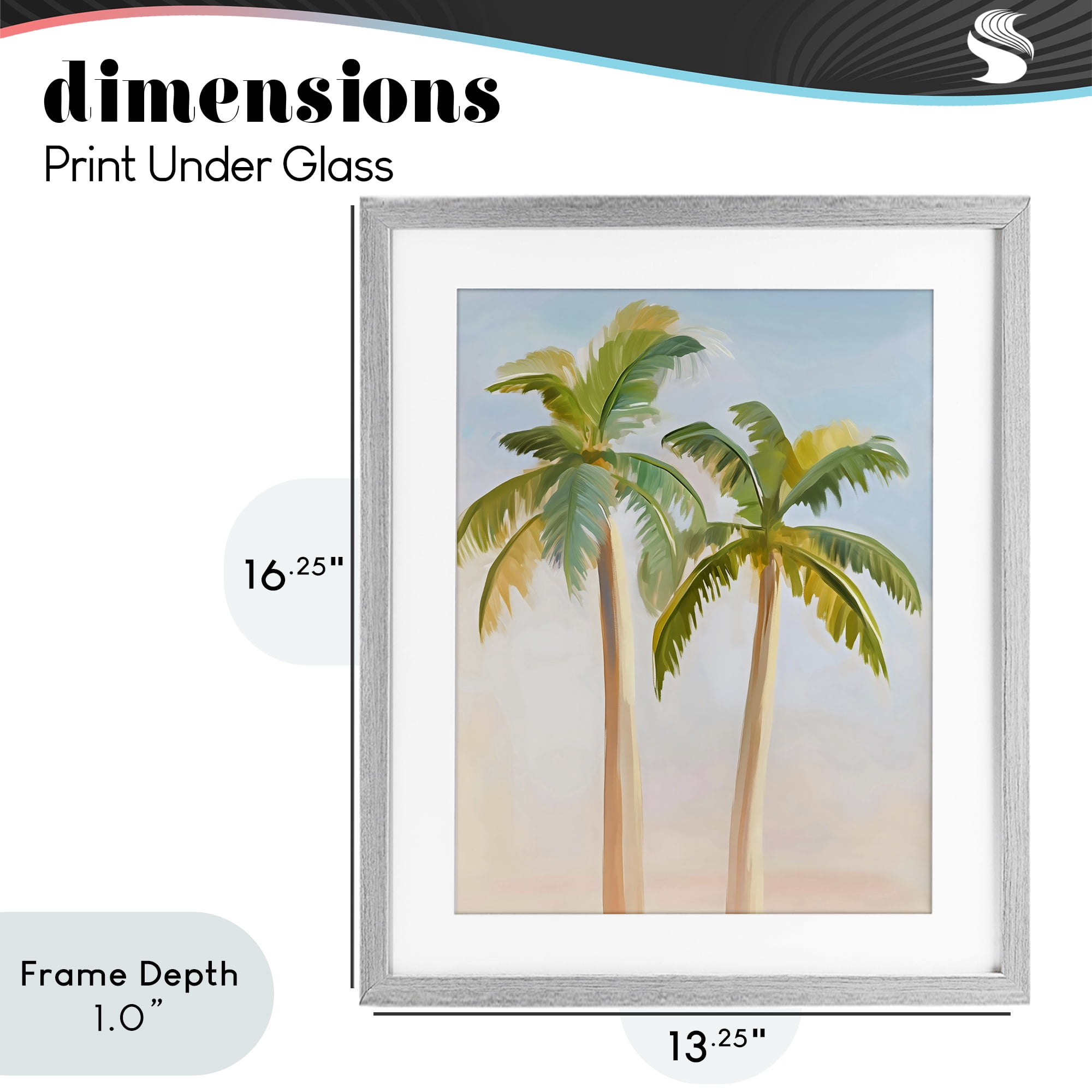 Stupell Industries Tropical Palm Twins at Sunrise Gray Framed Print Under Glass, design by The Prints Vibe