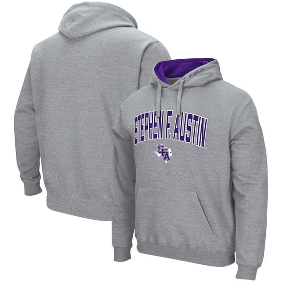 Men's Colosseum Heather Gray Stephen F Austin Lumberjacks Arch & Logo 3.0 Pullover Hoodie