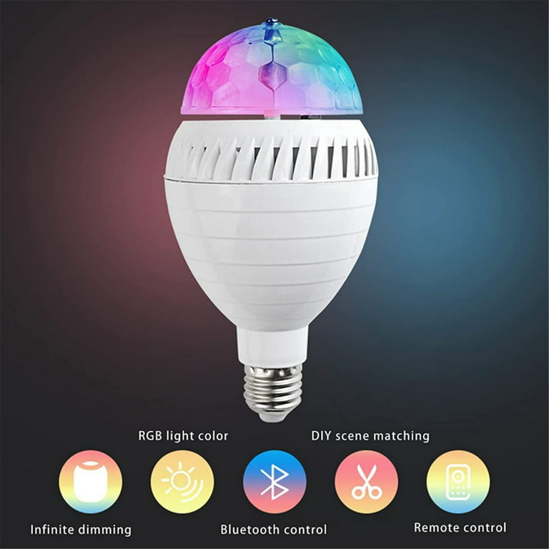Eleanos 2 Pack LED Ball Bulb Lamp, 6W E27 LED RGB Crystal Rotating Stage Bulb Auto Rotating Stage Light with Bluetooth Speaker, Size: 10