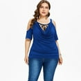 thumbnail image 4 of Odeerbi Plus Size Lace Tops for Women Off The Shoulder Blouse 2025 Fashion Solid Cold Shoulder T-shirt Blue, 4 of 9