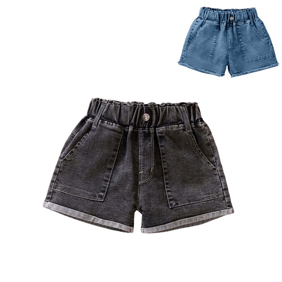 Asxite Toddler Girls Jeans Shorts Casual Loose Breathable Fashion Solid Frayed Hem Pants for 3-13Y
