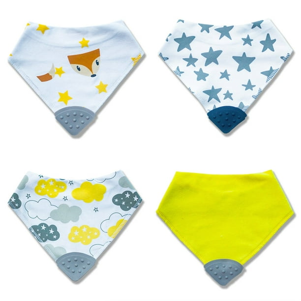 Paquete 4 baberos con mordedera para etapa de dentición Baby Zanelly Bandana con Mordedera