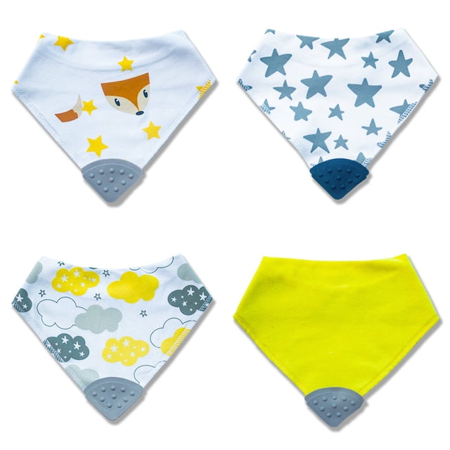 Paquete 4 baberos con mordedera para etapa de dentición Baby Zanelly Bandana con Mordedera