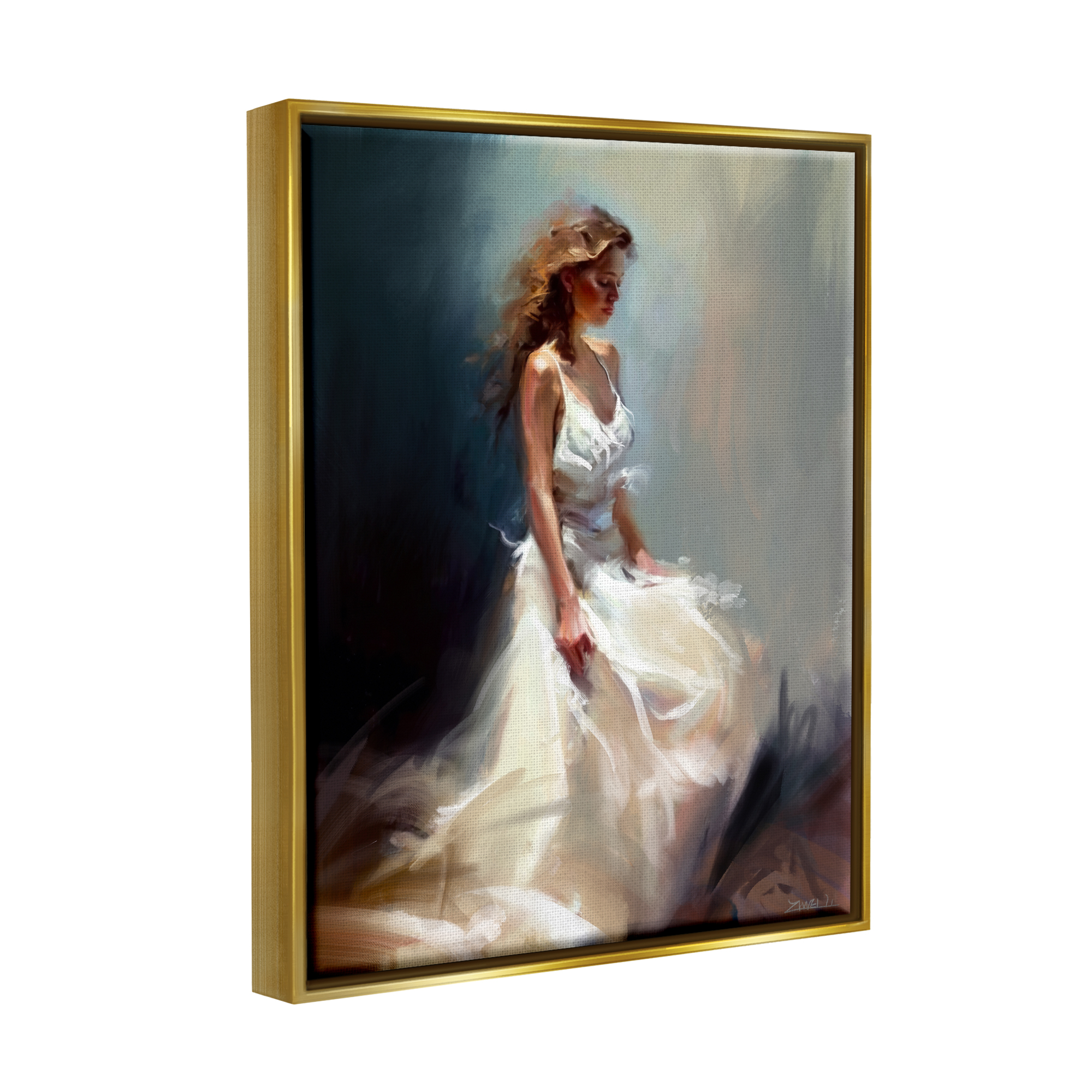 Stupell Industries White Evening Gown Fashion Girl Beauty & Fashion Painting Gold Floater Framed Art Print Wall Art