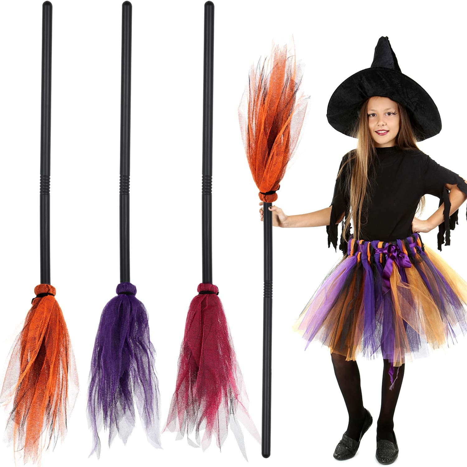 Halloween Witch Broom Plastic Broomstick Kids Props Costume Party Decorations 