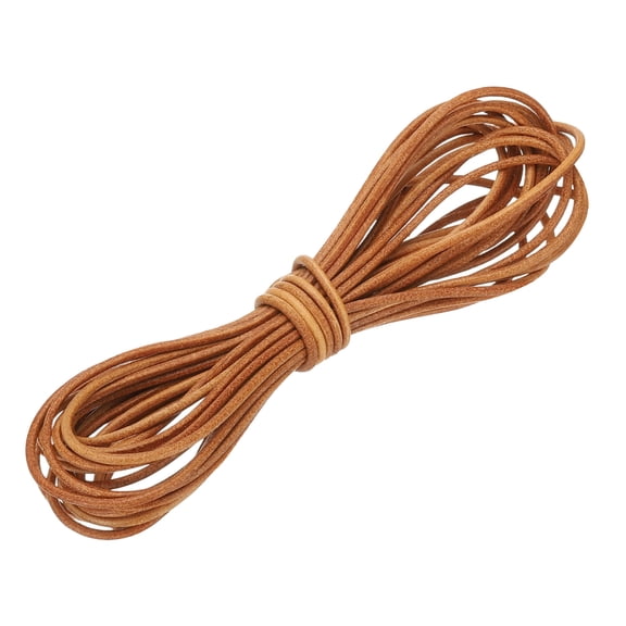Uxcell Round Leather Cord, 2mm x 5.5 Yards Full-Grain Leather String Rope for Jewelry Beads Making Necklace Bracelet DIY Handmade Crafts, Light Brown
