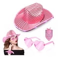 thumbnail image 1 of 3pc Sombrero Vaquero Con Luz Led Para Fiesta Y Gafas Corazón, 1 of 5