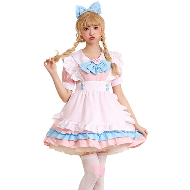 Mujer Moda Halloween Rosa-Azul Manga Corta Cuello Redondo Vestido De Sirvienta Fridja bnh2279
