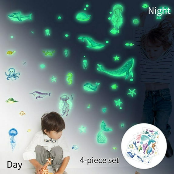 Glow in The Dark Wall Stickers Luminous The Underwater World Wall Decals Fluorescent Star Ceiling Stickers for Home Bedroom Kids Room Party Wall Decorations
