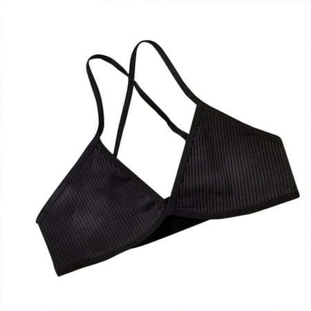 SMihono Savings Women Triangle Bralette Deep V Sexy Bra Back Cross Wirefree Bra Ribbed Push Up Padded Bra for Girls Black 4