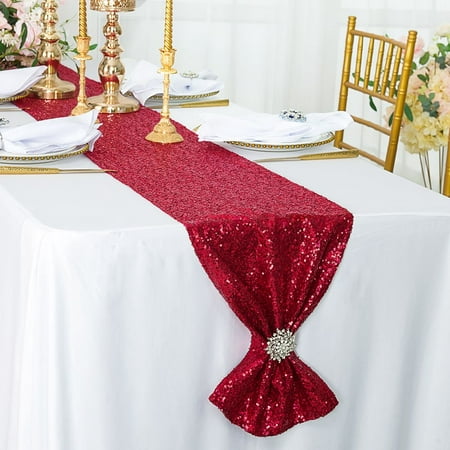

Wedding Linens Inc. 12 x108 Sequin Taffeta Table Runner for Wedding Luxury Events Party use - AppleRed