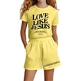 thumbnail image 5 of WELOIJEVBE Girls Spring Summer Two Piece Set Athletic Short Sleeve T-Shirts Top and Shorts for Child Girls Clothes Girls 4-5 Years, 5 of 5