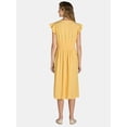 thumbnail image 2 of Time And Tru Classic Fit Short Flutter Sleeve Sunstreak Yellow Midi Dress, S (Women's), 2 of 4