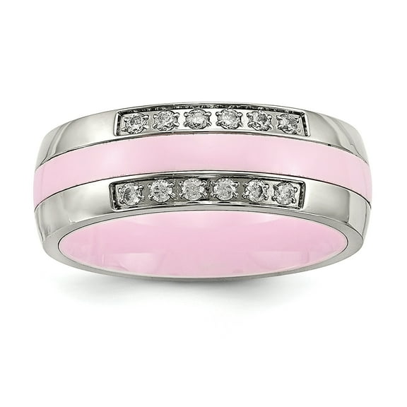 Chisel Stainless Steel Polished Pink Ceramic CZ Ring Size 10  Men