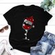 thumbnail image 3 of Gibobby Camisa navideña mujer Camisas con mangas para mujer Sombrero con estampado corto de Navidad Camiseta informal Blusa para mujer(Negro,CH), 3 of 3