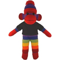 Made by Aliens 10 Inch Rainbow Sock Monkey with Tee Plush Stuffed Animal Personalized Gift - Custom Text on Shirt - Great Present for Mothers Day, Valentine Day, Graduation Day, Birthday (Black)