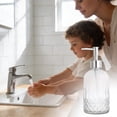 thumbnail image 1 of Dispensador de jabón líquido de vidrio con bomba, botella recargable para champú y gel de baño en el baño, transparente/negro/blanco, 19.3x7.6x2.99 pulgadas, 1 of 6