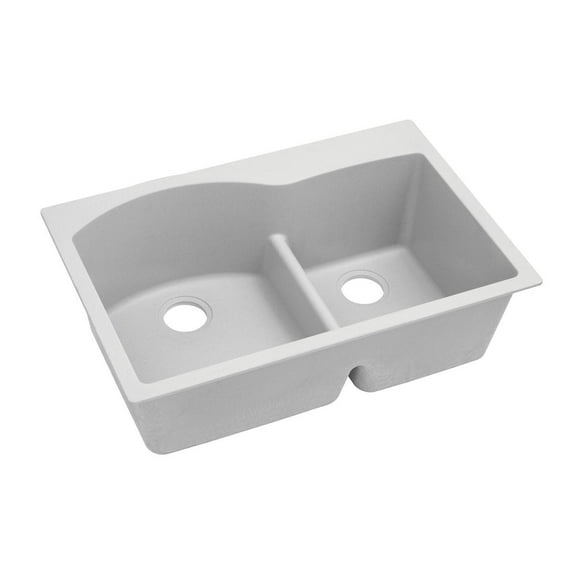 Elkay Quartz Classic 33" x 22" x 10", Offset 60/40 Double Bowl Drop-in Sink with Aqua Divide, White