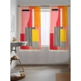 thumbnail image 3 of Pink Red Orange Curtains 63 Inch Length, Sheer Curtains for Bedroom Living Room Window Modern Abstract Oil Painted Geometric Rod Pocket Drapes Kitchen Curtains Small Half Window 42"x63" 2 Panels, 3 of 6