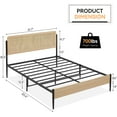thumbnail image 2 of Queen Rattan Headboard Bed Frame with Safe Rounded Corners, Strong Metal Slats Support, Mattress Foundation, Noise-Free, No Box Spring Needed, White Oak, 2 of 9
