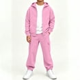 thumbnail image 2 of Husipze Boys 2 Piece Fleece Solid Sweatsuit Set Zip Hooded Sweatshirts and Straight Leg Joggers Fall Winter Clothing Set Pink 12-13 Years, 2 of 10