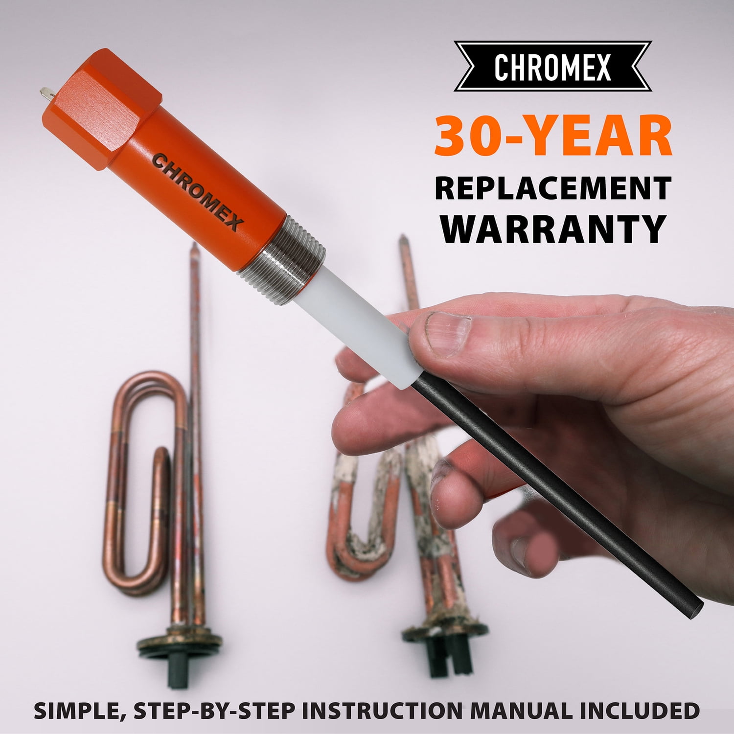 Chromex Powered Titanium Anode Rod for Most 40- to 89-Gallon Water Heaters, Removes Sulfur/Egg Smell, Corrosion, and Scale