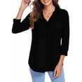thumbnail image 4 of Blusa Cuello en V Manga 3/4 Color puro para mujer Camisa plisada holgada informal para verano primavera, 4 of 6