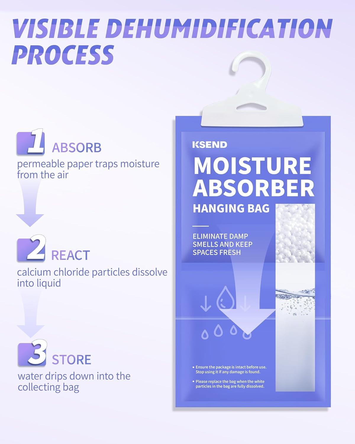 Moisture Absorbers 10 Pack, 9.8 Oz Compact Dehumidifier Bags & Packs, Hanging Bag, Humidity Absorbers, Closet Deodorizer Against Musty Odors, 11.8'' x 6.3''