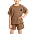 thumbnail image 6 of Vornjynx Outfit Sets for Boys Crew Neck Short Sleeve Tee and Shorts Elastic Waist Comfort Soft Summer Trendy Daily Clothes 2 Piece Khaki Size 2, 6 of 6